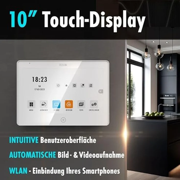 m-e ALLVISO Video Türsprechanlage, 2 Draht IP BUS, Aufputz mit 160° Weitwinkelkamera, 10" Monitor, Türöffner und Smartphone App für Einfamilienhäuser – Bild 3