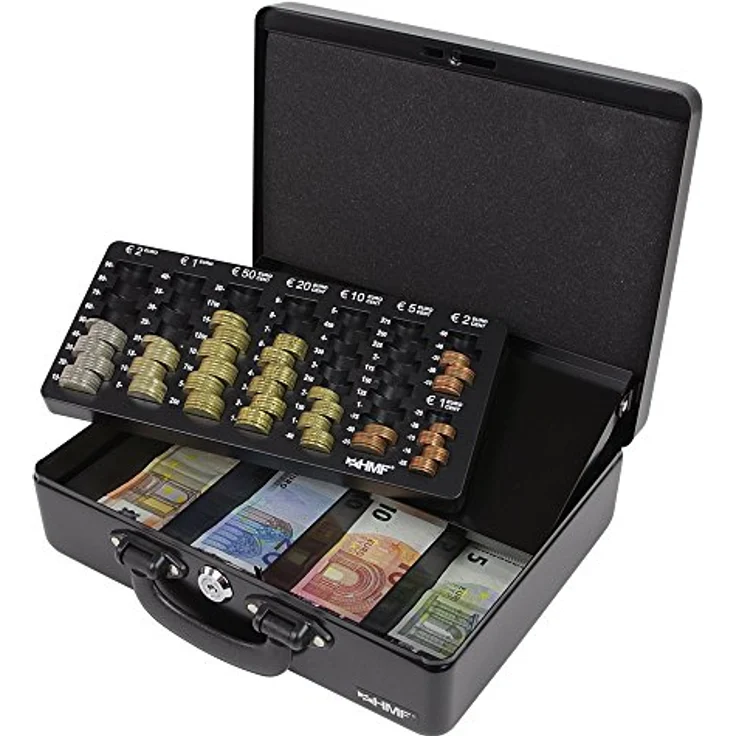 HMF 10026-02 Geldkassette Tragegriff, Transportkassette, Euro-Münzzählbrett, 30 x 24 x 9 cm, schwarz – Bild 2