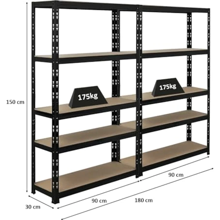 PROREGAL® Schwerlastregal Mega Deal 2x Schwerlastregal APOLLO 150x90x30 cm Schwarz, 175 kg Tragkraft, Steckmontage – Bild 3