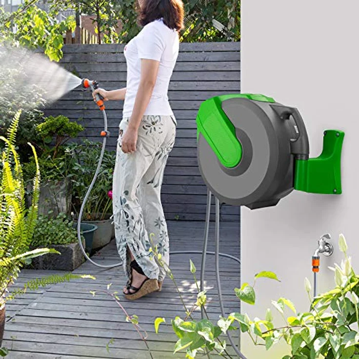 GARDEBRUK Schlauchaufroller Wasser 30 + 2m Schlauchtrommel 7-in-1 Handbrause Gartenschlauch – Bild 2