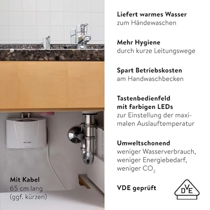 CLAGE MCX Blue, elektronischer Klein-Durchlauferhitzer Set mit Armatur, 3,5 kW, druckfest + drucklos, VDE-GS geprüft – Bild 5