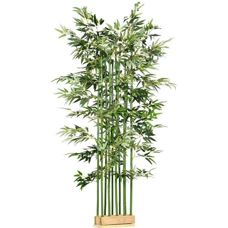 HOMCOM Kunstpflanze im Kiefernholztopf Bambus, Höhe 180 cm, Indoor/Outdoor, Dekopflanzen, Grün – Bild 1