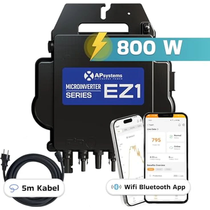 SUNNIVA AP Systems Mikro-Wechselrichter 800 W EZ1-M-EU, wetterfest IP67, Plug-&-Play, 2 MPPT, Bluetooth & WiFi, inkl. 5 m Anschlusskabel – Bild 2