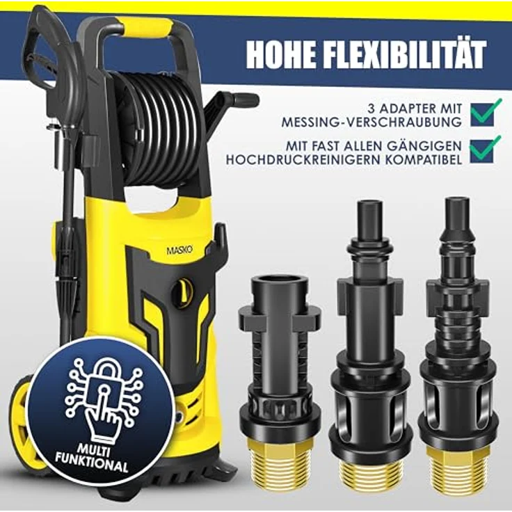 MASKO Premium Rohrreinigungsschlauch Set Abflussreiniger 200 bar inkl. Tasche 3 Adapter 2 Düsen + rotierend kompatibel mit Kärcher k2-k7 LAVOR Hochdruckreiniger universal Rohrreinigungsset 30m, Schwarz - Premium - Preisvergleich – Bild 3
