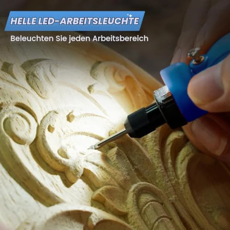 HARDELL Mini Akku Rotationswerkzeug, 5 Geschwindigkeiten (5000-18000 U/min), 3,7V mit 69 Zubehörteilen, LED-Licht, Gravurset für Resin, Holz und Glas, blau – Bild 4