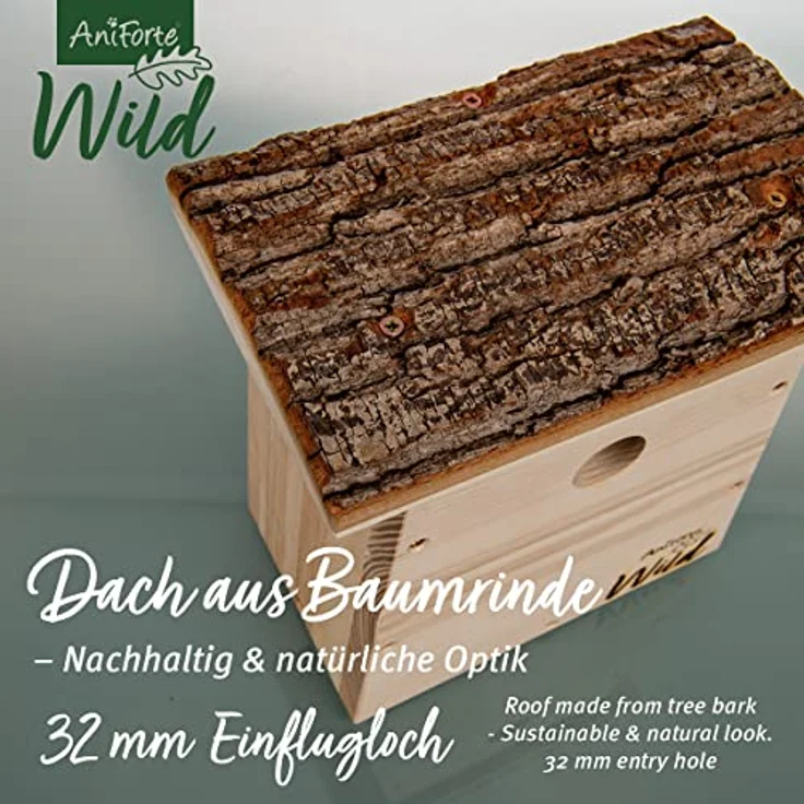 Aniforte Wild – Nistkasten für Kohlmeisen, Kleiber & Spatz, aus naturbelassenem Massivholz, in Handarbeit gefertigt & verschraubt, unbehandelt & wetterfest – Bild 2