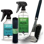 bio-chem Grillreiniger Set 4-teilig: Rauchharz-Entferner 500 ml + Edelstahlpflege 750 ml + Grillbürste + Mikrofasertuch - Zur effizienten Reinigung & Pflege von Grill, Grillrost, Gasgrill, Gusseisen