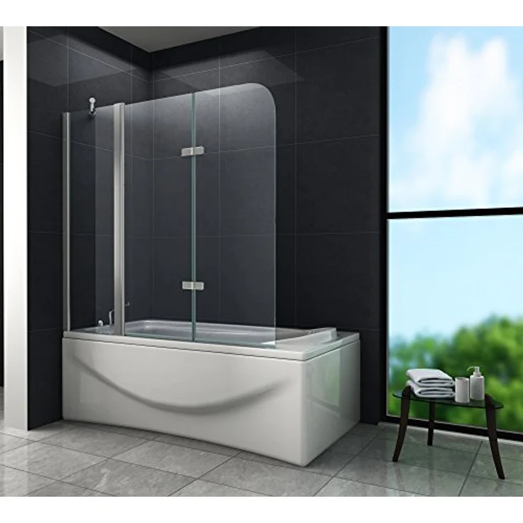 Glasdeals Badewannenaufsatz Duschtrennwand TRIPLE, 150 x 140 cm, aus 6 mm ESG-Sicherheitsglas, faltbar mit Hebe- und Senkfunktion, verchromte Aluminiumprofile – Bild 1