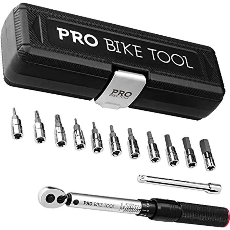 PRO BIKE TOOL 1/4 Satz Drehmomentschlüssel - Wartungsset für Fahrrad, Straßen- und Mountainbikes - inkl. Innensechskantschlüssel und Torx-Stecknüssen - 2 bis 20 Nm, Chrom, Ratschenwerkzeug mit präziser Einstellung – Bild 1