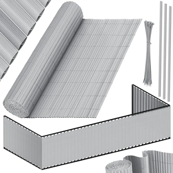 KESSER PVC Sichtschutzmatte Sichtschutzzaun Balkonverkleidung Windschutz Wetterfest verstärkten Lamellen, für Garten, Balkon Terrasse Outdoor Balkonumrandung mit Kabelbindern Hellgrau, 120 x 400 cm