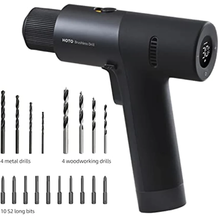 HOTO 12 V Schlagbohrmaschine, Akku-Bohrmaschine mit bürstenlosem Motor, 30 Nm Drehmoment, 30 Stufen, 2000-mAh-Akku und umfassendem Bohrerset – Bild 1