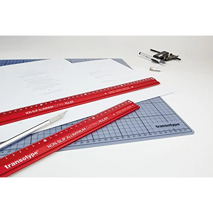 Schneide-Lineal 60 cm lang, aus Aluminium im knalligen Rot, rutschfest, robust, mit besonders gerader Schneidekante – Bild 4