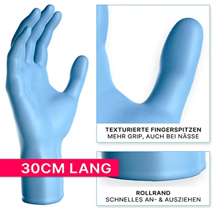 ARNOMED Einweghandschuhe Blau, Extra langer Nitrilhandschuh, 30 cm, XL, 100 Stück Box, reißfest, hautfreundlich, latexfrei – Bild 4