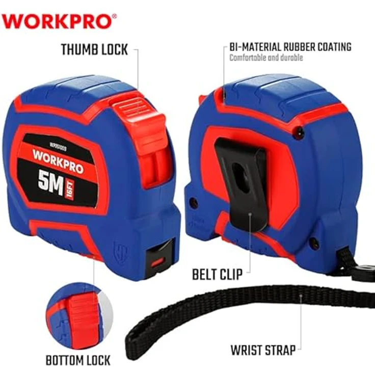WORKPRO WP261009, Nylonummanteltes gelbes Stahlbandmaß, 5m x 19mm (16ft) – Bild 3