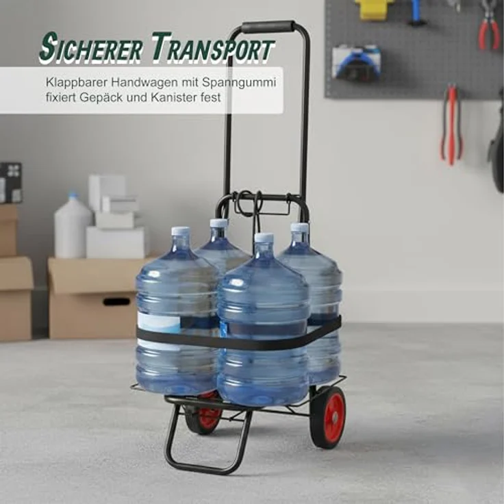 relaxdays Klappbare Sackkarre, Transportwagen mit pulverbeschichtetem Stahlrahmen, schwarz, 35 kg max. Traglast, inkl. 2 Spanngummis – Bild 2