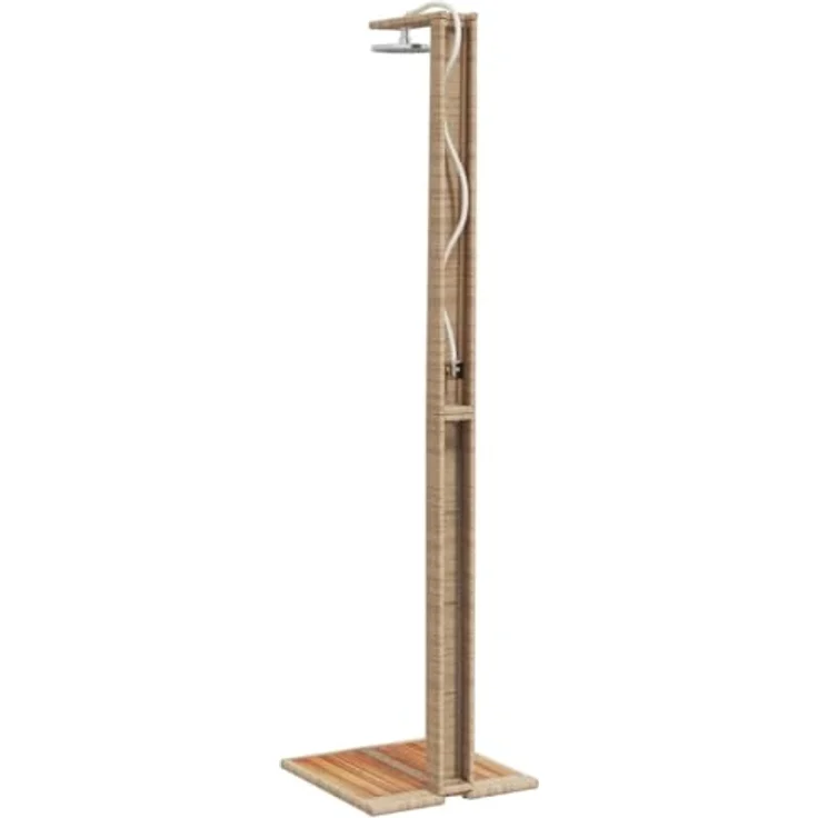 vidaXL Gartendusche aus Beige Poly Rattan und Akazienholz, freistehende Dusche mit drehbarer Brause – Bild 10