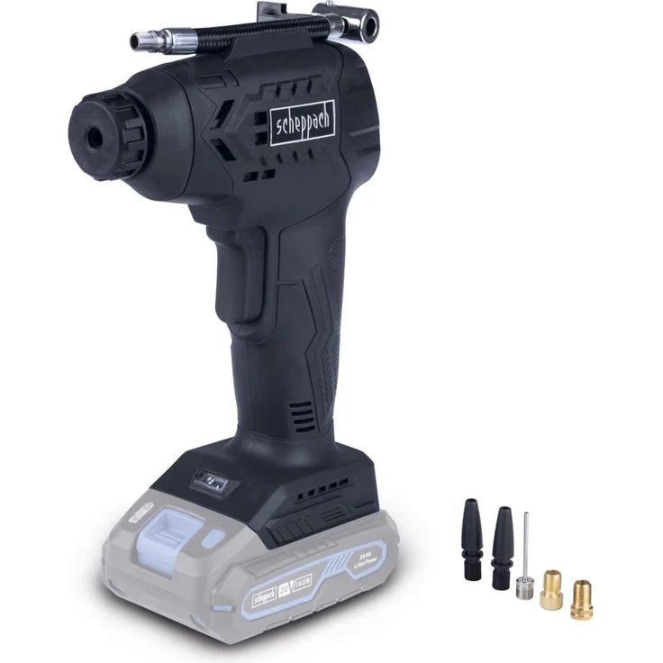 Scheppach Black Akku-Handkompressor C-HKO7BE-X, 7 bar, LCD-Display, kompakt mit Auto-Shut-Off und LED-Arbeitsleuchte, schwarz, inkl. Zubehör