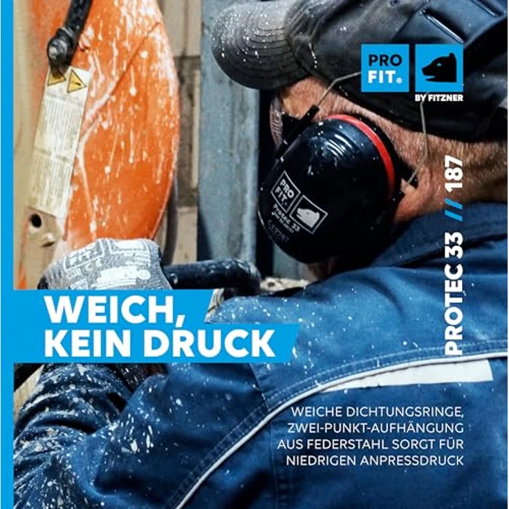PRO FIT by Fitzner Protec 33 Kapselgehörschutz, verstellbar, niedriger Anpressdruck, Schwarz/Rot, SNR 33 dB(A) – Bild 3