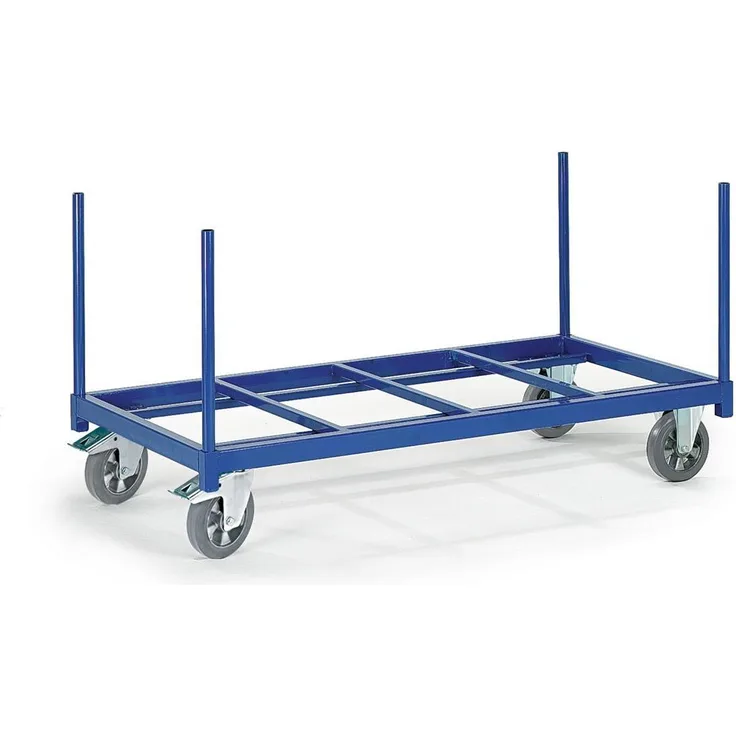 Rollcart Rungenwagen offen, Transportwagen mit drehbaren Vollgummireifen, Gentianblau, Tragfähigkeit 1200 kg, Ladefläche 2000 x 800 mm