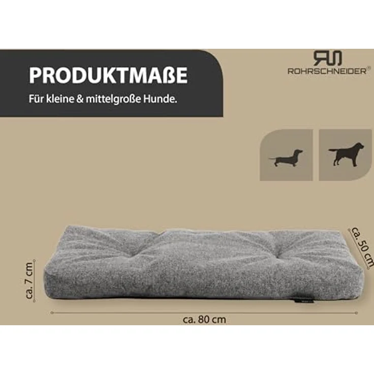 Rohrschneider Hundebett Made in EU | Hundematte mit Anti-Rutsch | strapazierfähiges Hundekissen für kleine, mittelgroße & große Hunde | Katzenbett | inkl. Futternapf | Gr. 2 (grau, 50 x 80 x 7 cm) – Bild 2