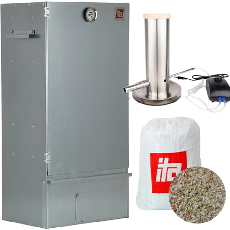 ITA Räucherofen 7005, Smoker Set mit Edelstahl Rauchgenerator und Thermometer, 81 cm mit 3 Etagen, EU Qualität – Bild 1