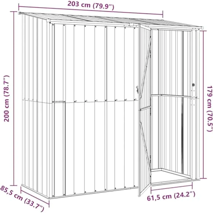 vidaXL Gartenhütte Anthrazit 203 x 85,5 x 200 cm, wetterfester Metall-Speicher für Gartenwerkzeuge, rechteckig, rostbeständig, einfache Montage – Bild 3