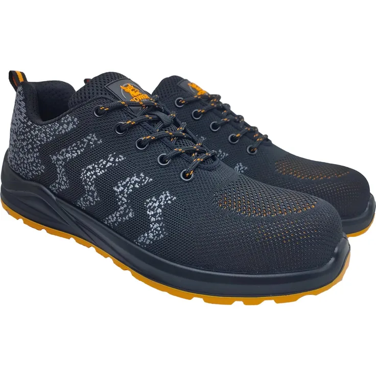 Power Safe Sicherheitshalbschuh Timo S1, schwarz/orange, mit Stahlkappe und rutschfester PU-Laufsohle