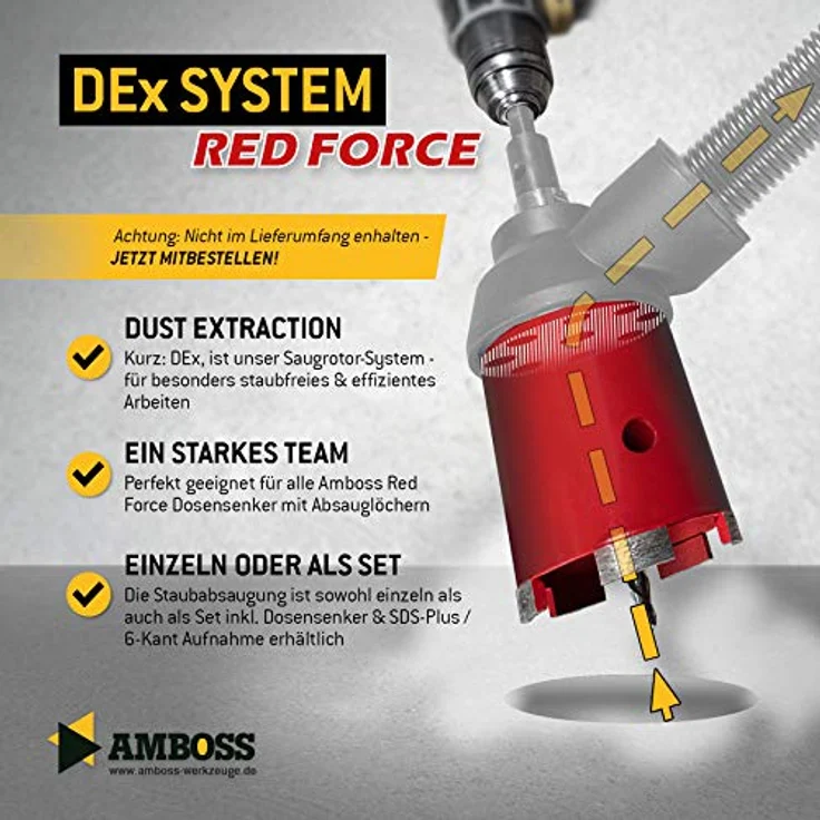Diamant Dosensenker Ø 68 mm / M16 / DEX System / 90mm Nutzlänge - Amboss Red Force Premium für Mauerwerk, Ziegel, Putz, abrasive Materialien – Bild 3
