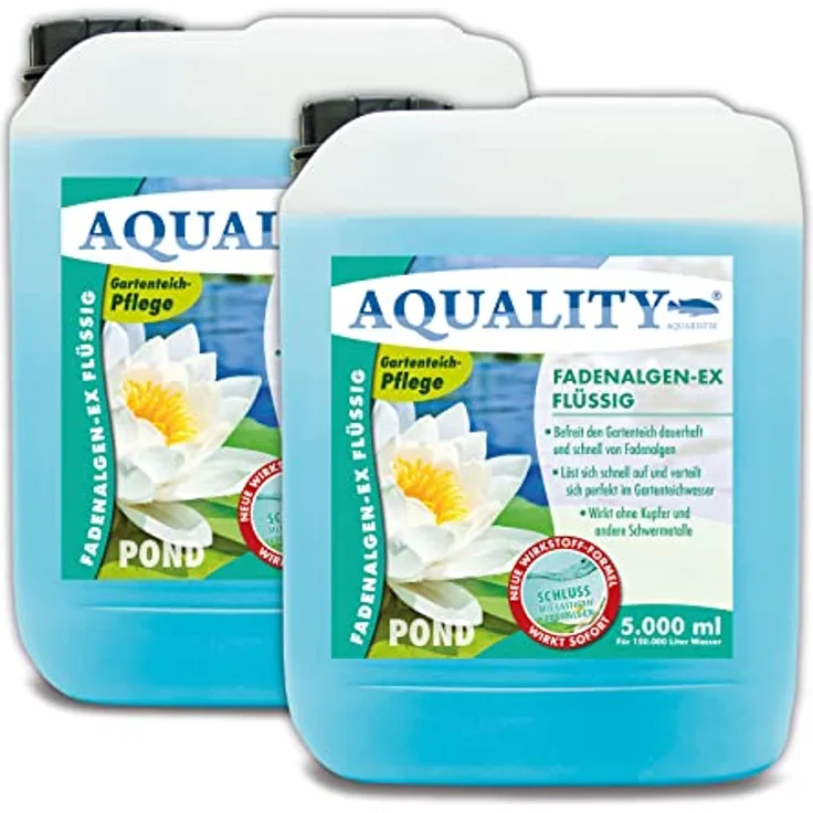 AQUALITY Gartenteich Fadenalgen-EX Flüssig (Flüssiger Fadenalgenvernichter, Algenmittel, Algenentferner. Löst Sich schnell im Teich auf), Inhalt:10 Liter
