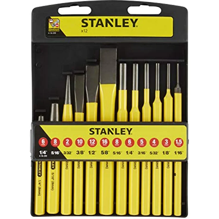 Stanley Meissel-, Körner- und Durchschläger-Set (12-teilig, Chrom-Vanadium Stahl, 1,5-2-3-4-5-6-8-10-12-16 mm) 4-18-299 – Bild 2