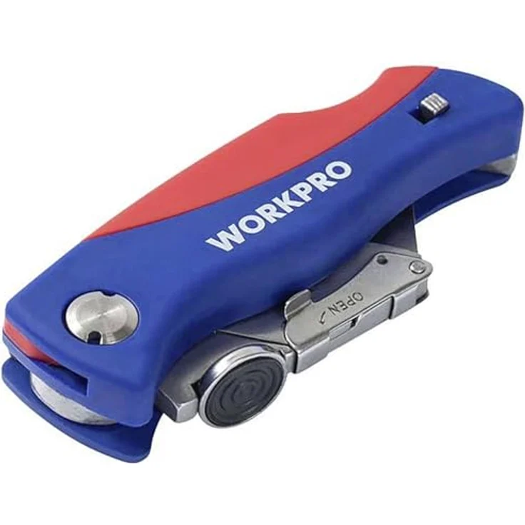 WorkPro WP211006 Cuttermesser, 5x SK5 Klingen, leichter ABS-Griff mit Klingenaufbewahrung, Schnellwechsel-Mechanismus, Gürtelclip aus rostfreiem Stahl – Bild 2