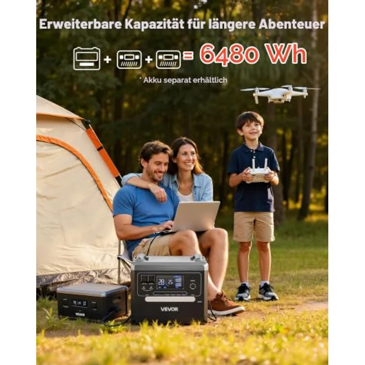 VEVOR Tragbare Powerstation Q2400Pro, 2400-W-Solargenerator mit 2 faltbaren 200-W-Solarpanels, 2160-Wh-LiFePO4-Akku und 10 Ausgängen für Notstromversorgung Zuhause, Camping und Wohnmobil – Bild 4
