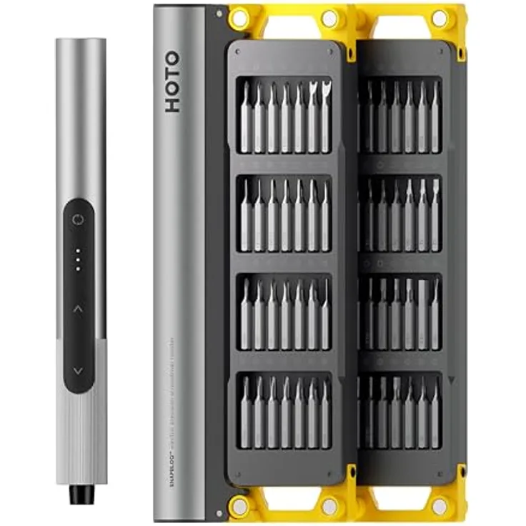 HOTO SNAPBLOQ™ S-A01 Mini Elektro Schraubendreher Set, Magnetische Präzisions-Schraubendreher mit 3 Gängen Drehmoment, Aluminium-Gehäuse, ideal für Reparaturen an Handy, Laptops, Brillen und Uhren