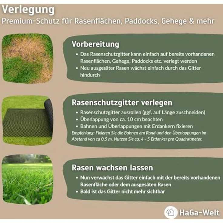 HaGa® RASENSCHUTZGITTER 1,3m x 5m, Masche 30mm, HD-PE, schwarz, ideal für Stellplätze und Bodenschutz – Bild 6