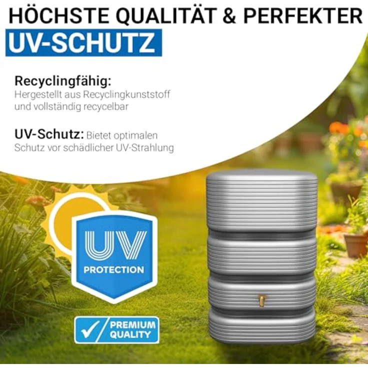 4rain Wandtank Quadro, 500 l Regenwasserspeicher in Betongrau mit fünf Gewindeanschlüssen, UV-stabil und robust – Bild 6