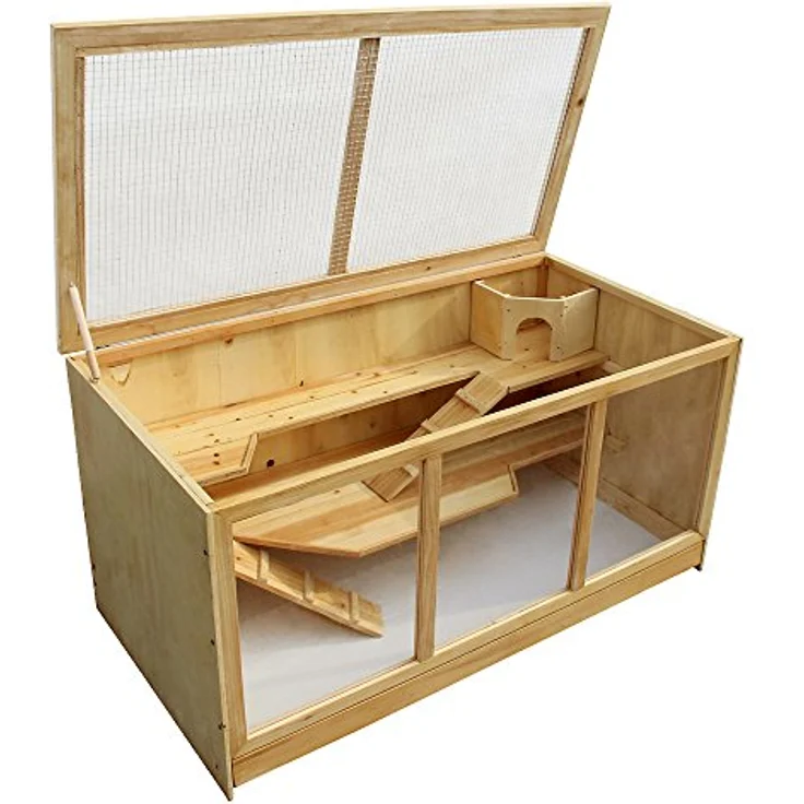 Wiltec XXL 3 Etagen Nagerkäfig aus Holz mit klappbarem Deckel & Sichtfenster, Kleintierhaus Hamsterkäfig, 1150 x 600 x 580 mm – Bild 3
