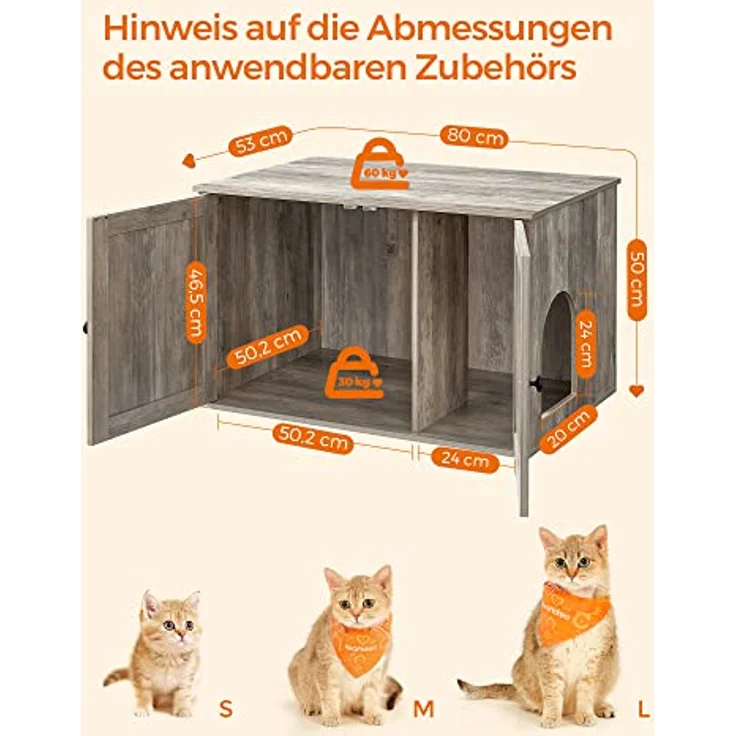 FEANDREA Katzentoilette, 80 x 53 x 49,2 cm, mit herausnehmbarer Trennwand, Vintagebraun-Braun - Preisvergleich – Bild 3