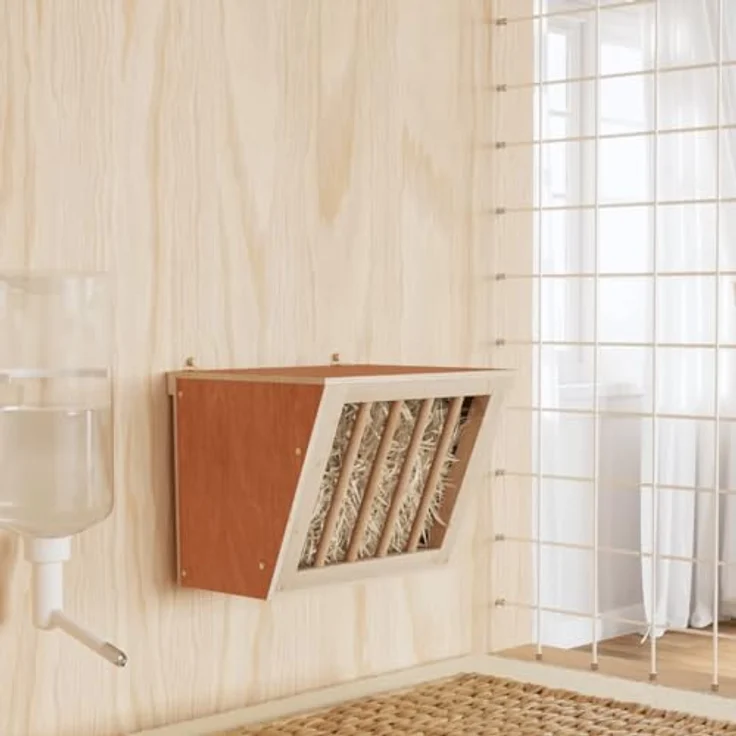 vidaXL Heuraufe für Kaninchen, Sicherer Heuspender aus Massivholz Tanne für Kaninchenkäfig Wand – Bild 2
