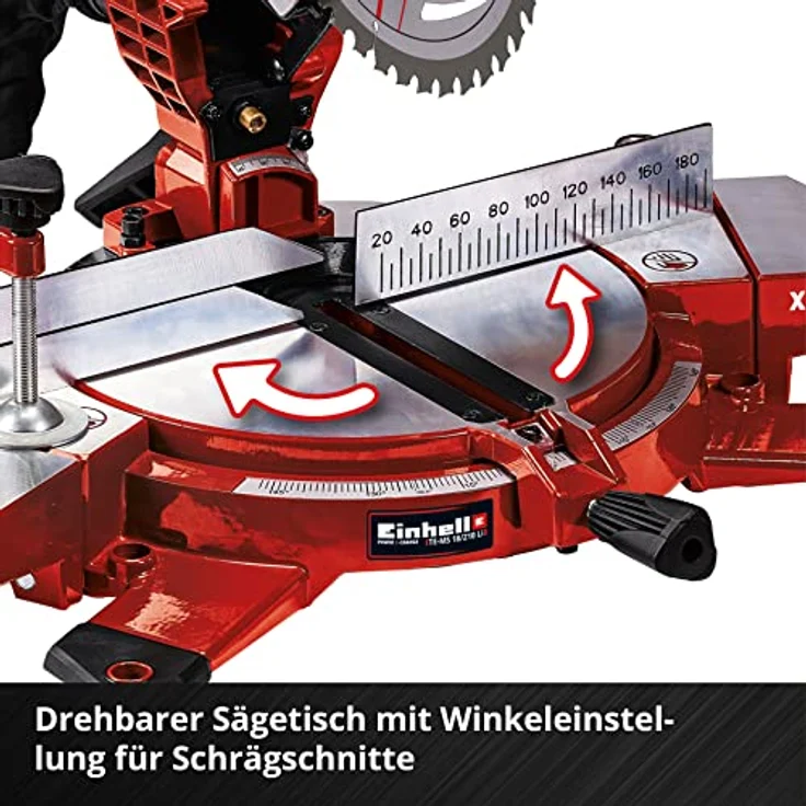 Einhell Akku-Kappsäge TE-MS 18-210 Li-Solo Power X-Change PXC (Li-Ion, 18 V, 3.000 min-1, neigbarer Sägekopf, X-Tend Werkstückauflagen, HM-Präzisionssägeblatt, ohne Akku und Ladegerät) – Bild 6