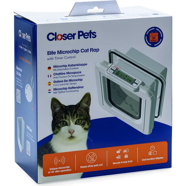 CAT MATE Katzenklappe Super Selective Chip + Disc 355, für bis zu 9 Katzen, weiß, mit LCD Display und wetterfester Bürstendichtung