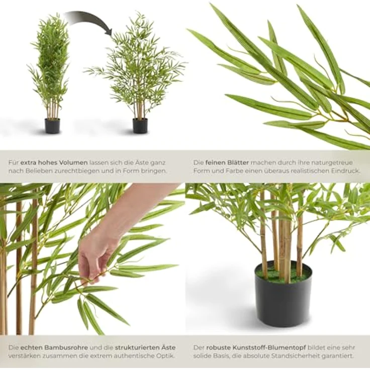 tectake® Bambus künstliche Zimmerpflanzen, Fake Plant - 120 cm, naturgetreuer Bambusbaum, vielseitige Dekoration für jeden Raum – Bild 4