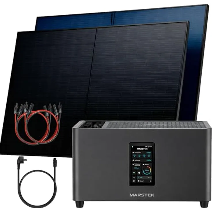 SUNNIVA® MARSTEK Jupiter C + Plus 1000W Balkonkraftwerk, 2,56 kWh Speicher, Bifazial FULLBLACK, PV Komplettset mit 2x 500W N-Type Glas-Glas Solarmodulen