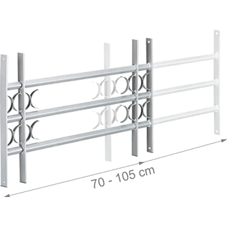 Fenstergitter Einbruchschutz, Ausziehbar, Aussen, Verzinkt, Stahl, 450 x 700-1050 mm, Sicherheitsgitter, grau – Bild 7
