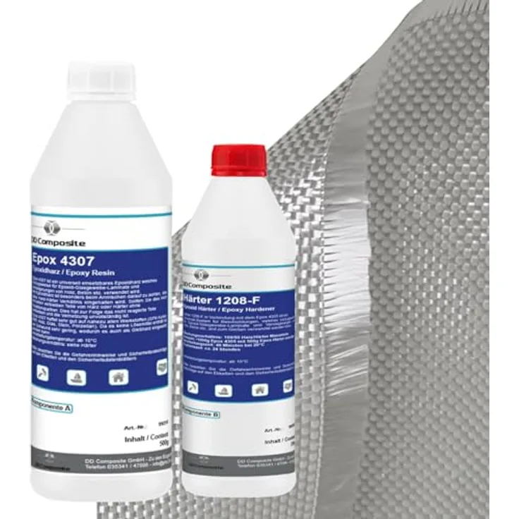 DD Composite 750g GFK Epoxidharz mit Härter + 1m² Glasfilamentgewebe 390g/m², lösemittelfrei, hohe Chemikalienbeständigkeit