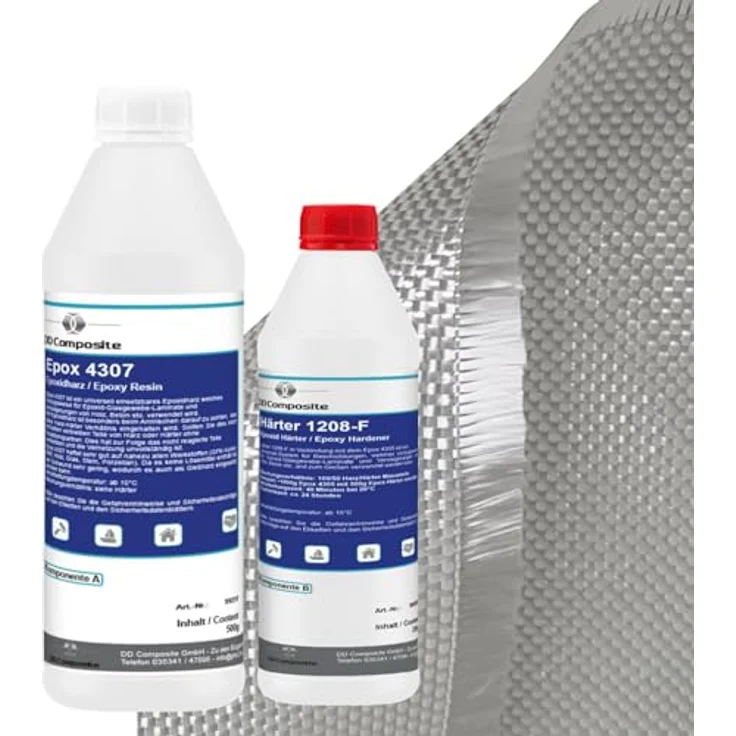 DD Composite 750g GFK Epoxidharz mit Härter + 1m² Glasfilamentgewebe 390g/m², lösemittelfrei, hohe Chemikalienbeständigkeit – Bild 1