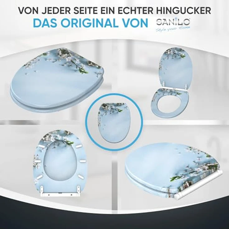 Sanilo WC Sitz mit Absenkautomatik Top Fix Sakura, bruchfester Holz-Sitz mit antibakterieller Beschichtung und bequemen Komfort, 46-48 cm verstellbar – Bild 7