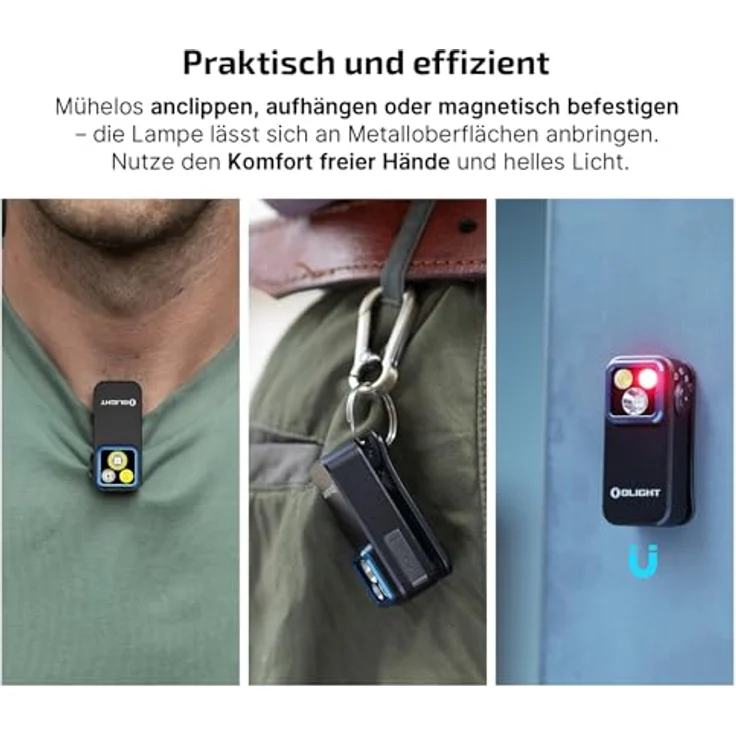 OLIGHT Oclip Pro Mini LED Taschenlampe, 500 Lumen, USB-C wiederaufladbar, Flutlicht, fokussiertes Licht, Rotlicht, wasserdicht IPX6, kompakte Clip Lampe für Camping und Notfälle – Bild 3
