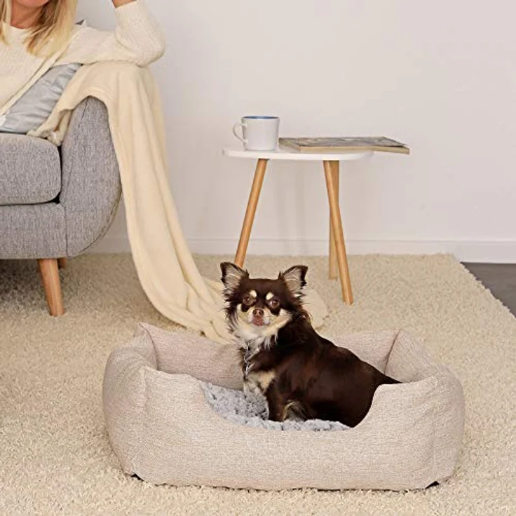 lionto Hundebett Hundekissen Hundekörbchen mit Wendekissen meliert, (S) 60x50 cm beige – Bild 2