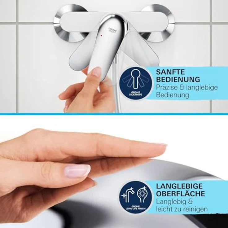 Grohe Start Brausearmatur 24208002, Wandmontage mit Metallhebel, GROHE SilkMove Keramikkartusche, temperaturbegrenzt, chrom – Bild 6