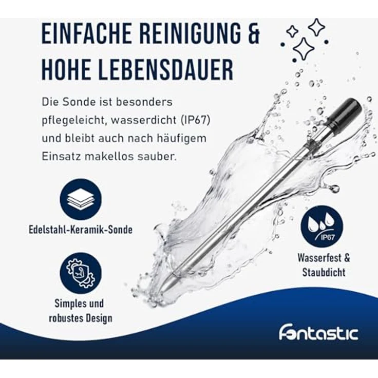 Fontastic Foca, kabelloses Fleischthermometer mit App, Edelstahl, Bluetooth, Temperaturbereich 0-275°C, IP67, für punktgenaues BBQ – Bild 5